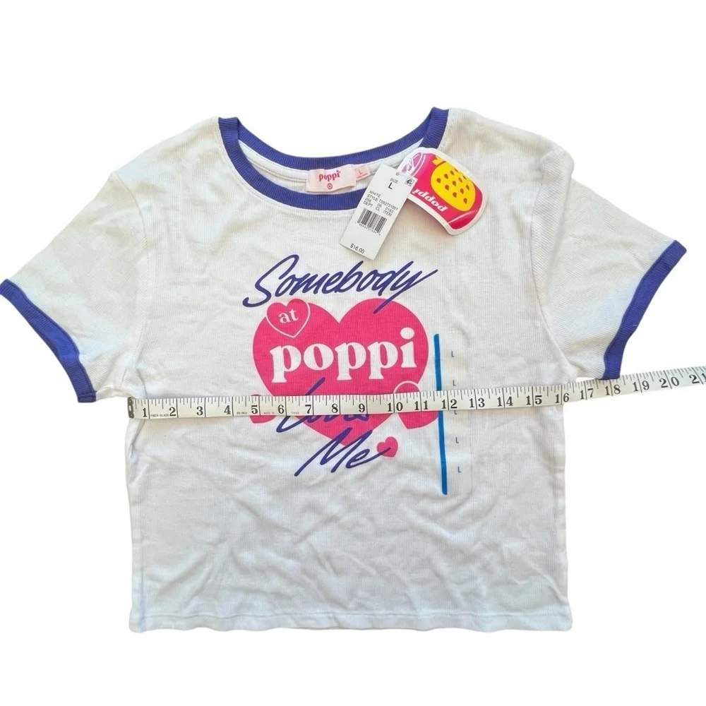 Poppi White and Pink Crop T-Shirt with Purple Trim, L - Picture 4 of 5